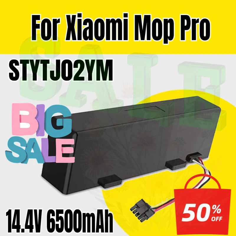 14.4V 6500mAh for Xiaomi Mop Pro Robot Vacuum Cleaner Replacement Battery for Yunmi MVVO1/Haier JX37 STYTJ02YM Battery