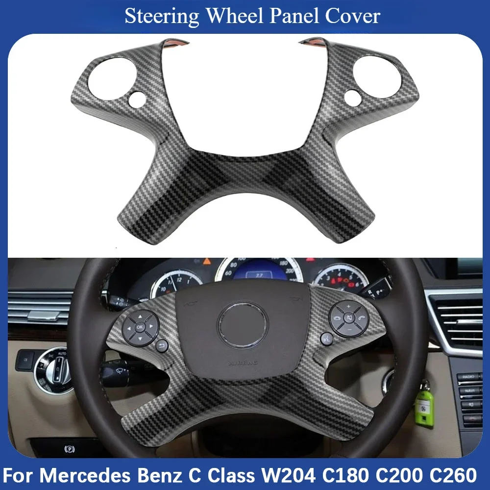 For Mercedes Benz C Class W204 C180 C200 C260 2007 2008 2009 2010 Steering Wheel Panel Trim Cover Frame Sticker Accessories