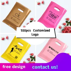 Customized Logo Shopping Bag, Portable Plastic Gift Packing Bags, Busins Customer Plastic Bag, 100Pcs
