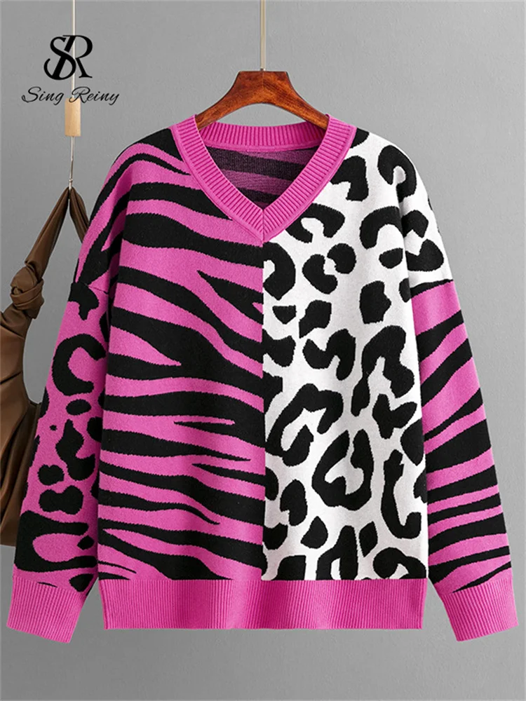 BabYoung Leopard Print Top lavorato a maglia inverno donna scollo a V maniche lunghe maglione caldo Streetwear moda 2023 Pullover Vintage spesso