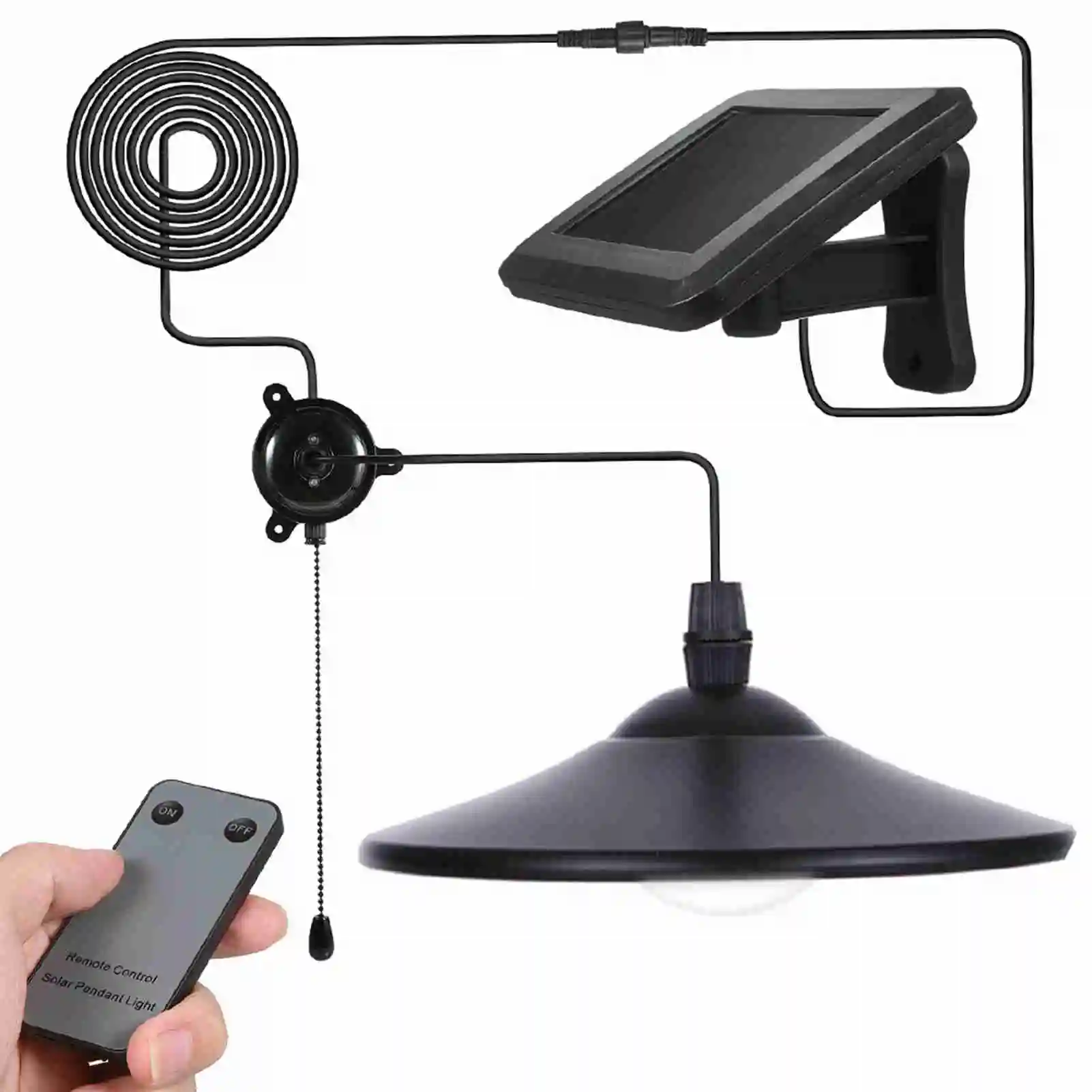 Solar Pendant Light 2 Control Modes 8 LED Solar Shed Light with Remote Control and Pull Cord Switch for Indoor Outdoor