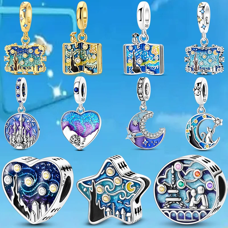 Starry Sky Paint Book Pendant 925 Sterling Silver Fit Original Bracelet Necklace Women DIY Advanced Jewelry Gift Making