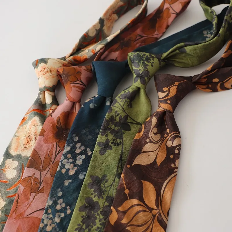 Vintage 8CM Hand‑Tied Cotton‑Feel Formal Suit Necktie, Elegant Suit Accessory With Floral And Geometric Prints For Business Gift
