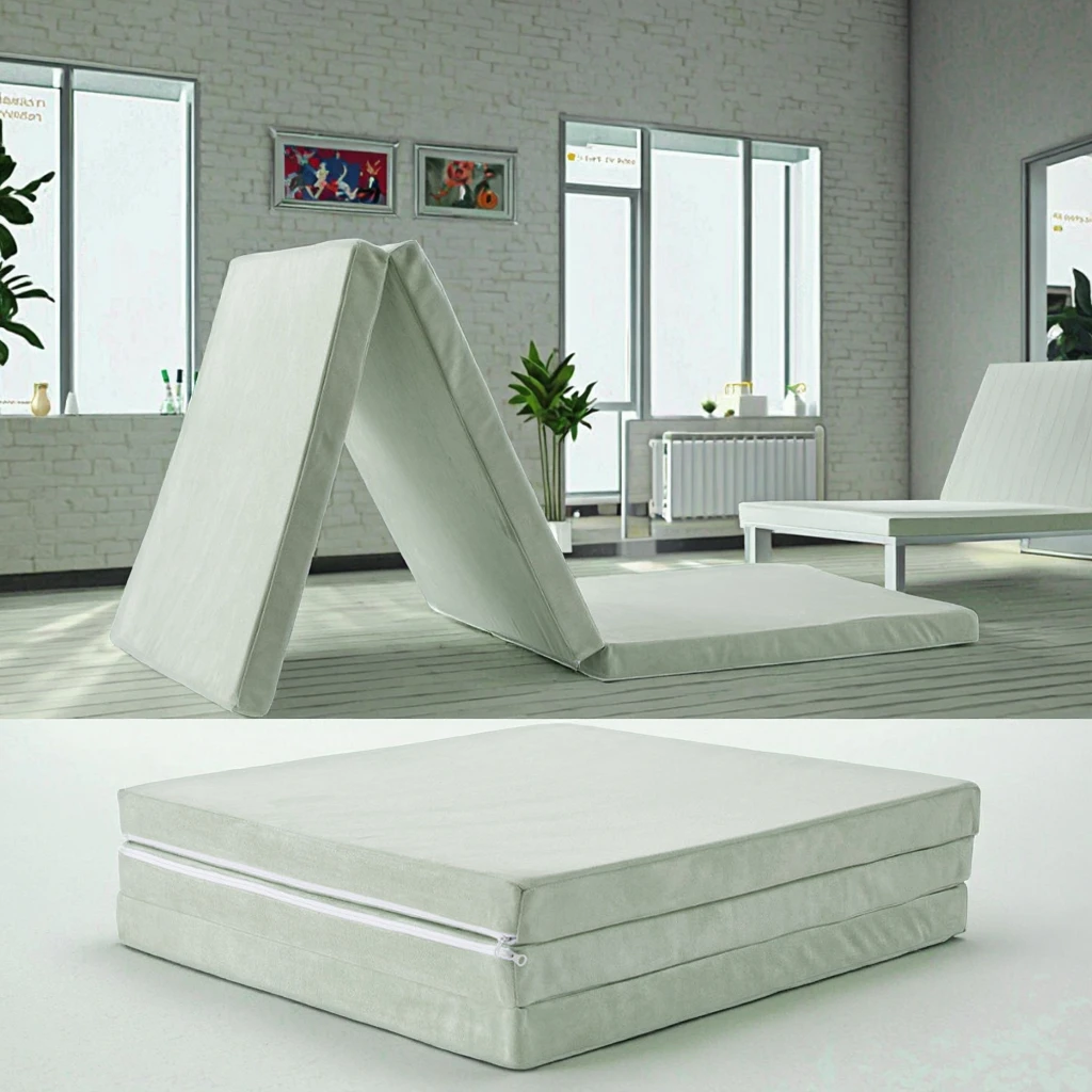 Medium Firmness Breathable Water-Proof Fabric Foldable Massage Tri-Fold Mattress Topper Baby Children Cooling Latex Foam Bedroom