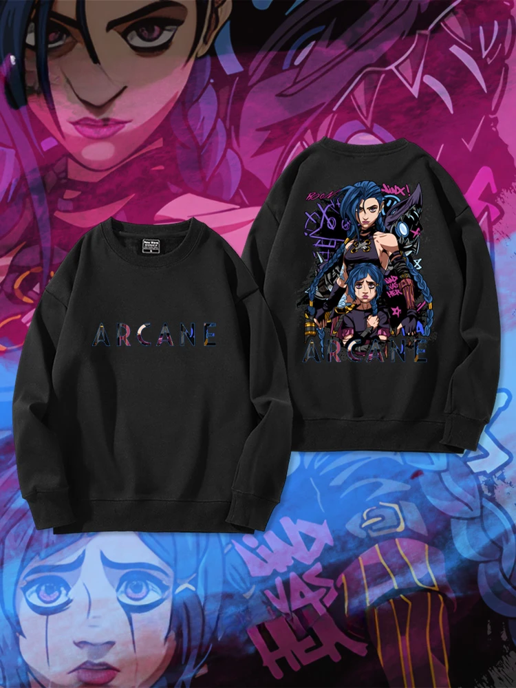 American Simple Trendy Game Anime Arcane Printed Sweatshirt Hoodie Men's Loose Casual Sweatshirt Animation Peripherals