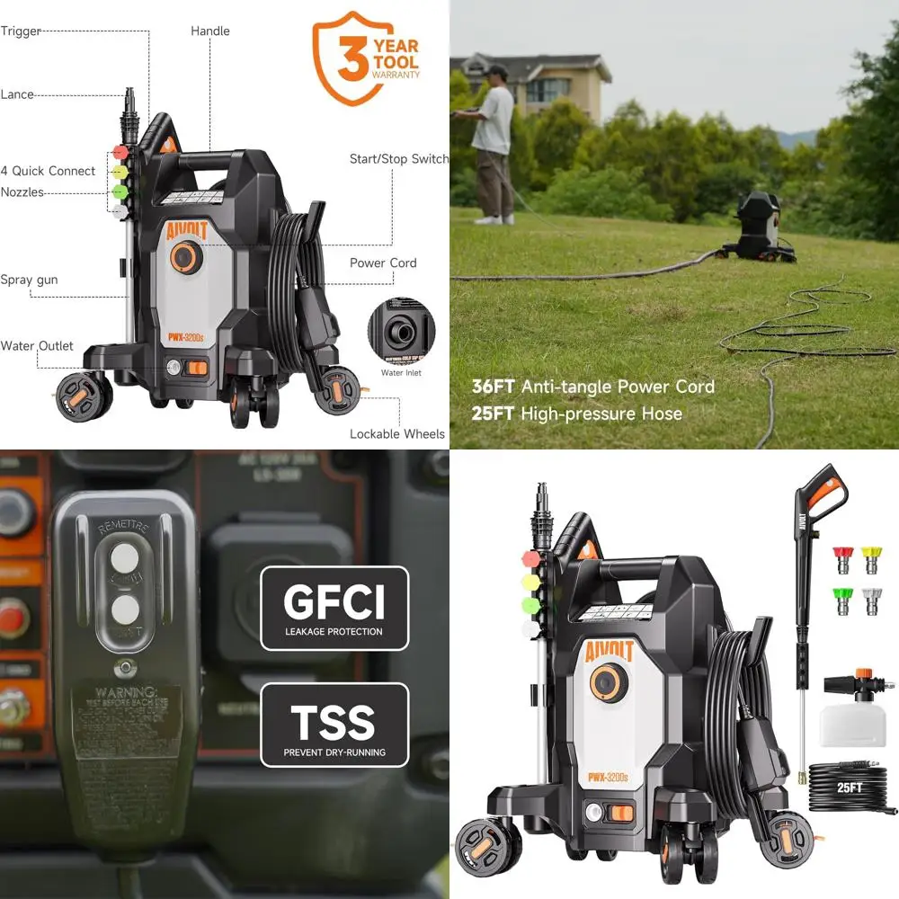 

Мойка высокого давления с 4 насадками для автомобилей, подъездных путей и уборки наружных поверхностей дома