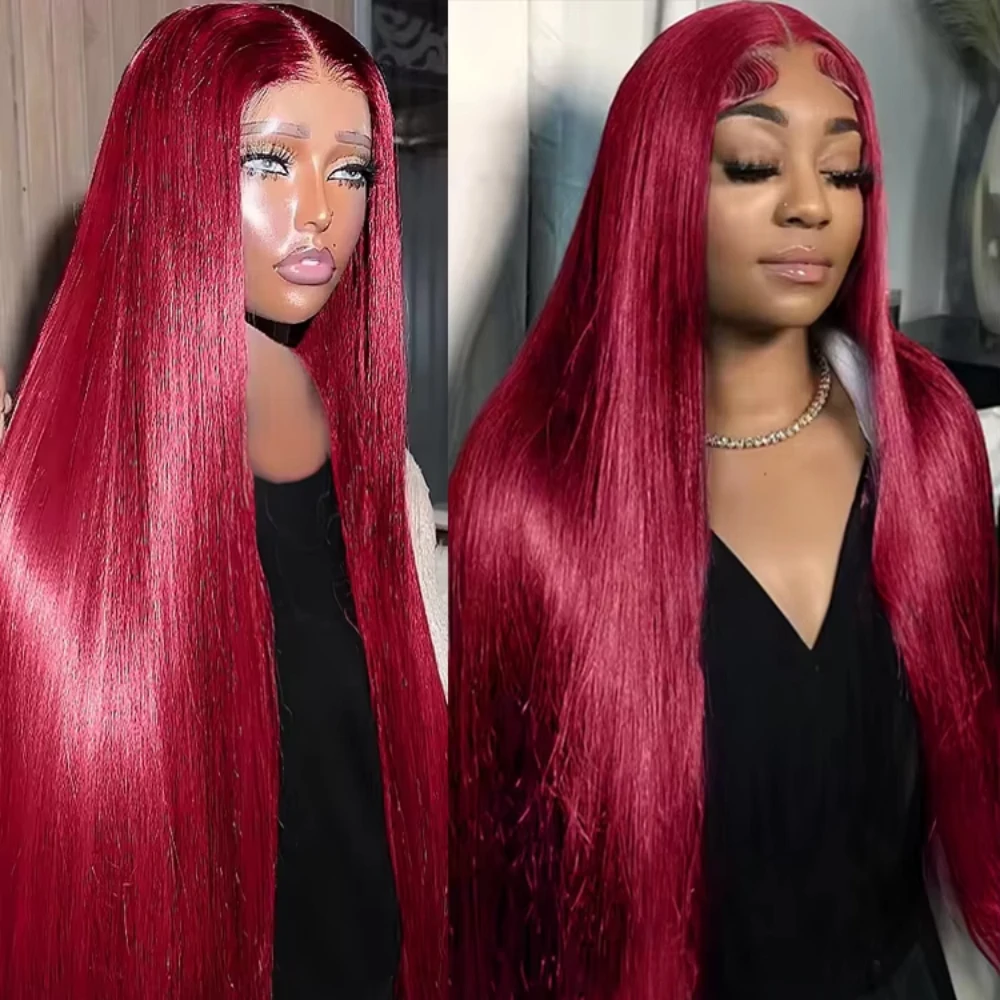 

13x6 HD Прозрачный парик фронтальной части шнурка Bone Straight 13x4 Парики из натуральных волос на кружеве 99J Бордовый цветной парик для женщин 30 40 дюймов