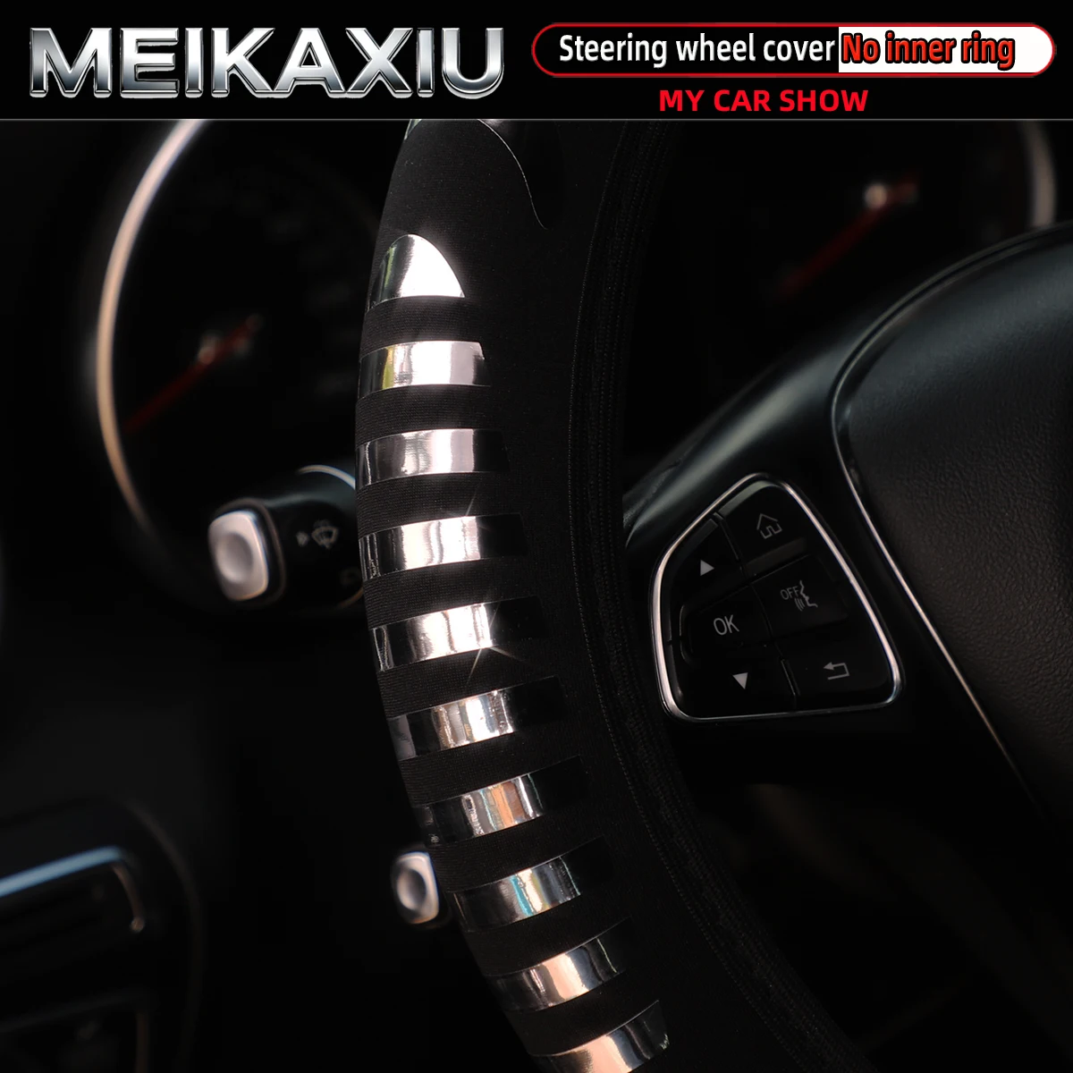 14.5-15 Inch Soft Metal Decorative Stripe Marine Fabric Steering Wheel Cover for Car Interior Women's Car Accessory