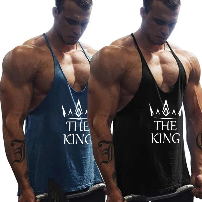 The Latest Fashion Men's Gym Exercise Bodybuilding Vest Y-shaped Back Fit Printed Curled Bodybuilding Vest T-shirt