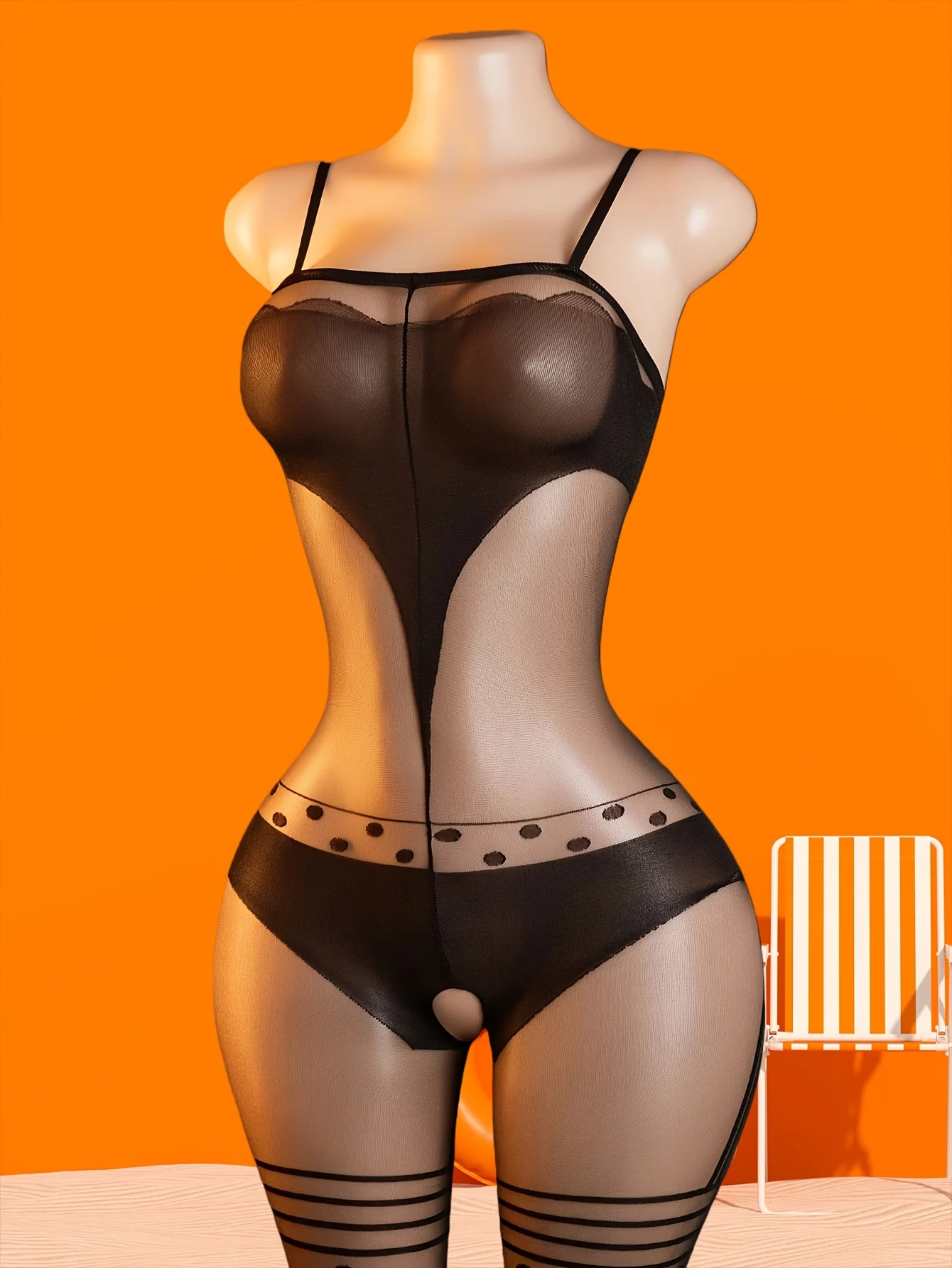 2-Piece Set – Women's Sexy Lingerie: Seductive Open-Back Fishnet Mesh Bodystocking; perfect for parties or date nights. view 2