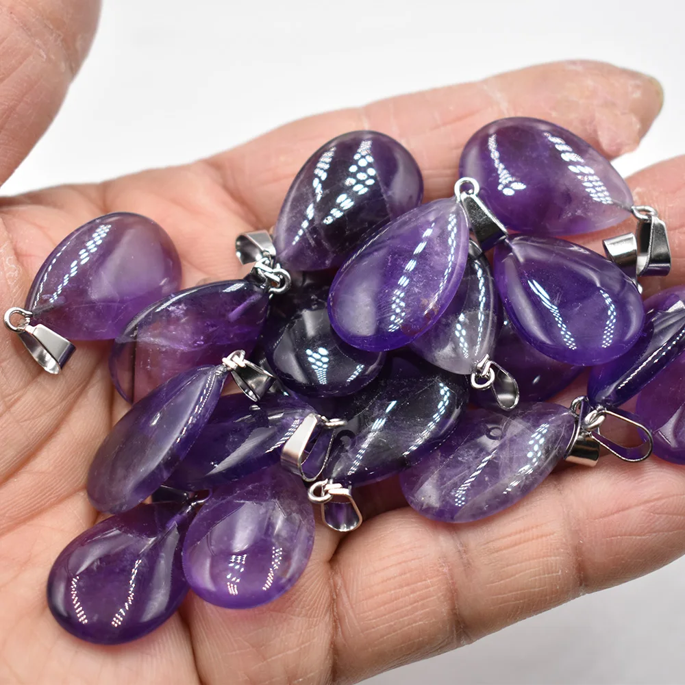 Wholesale 30pcs/lot Fashion Natural Stone Amethysts Water Drop Shape Pendants Charms for Necklaces making Free Shipping
