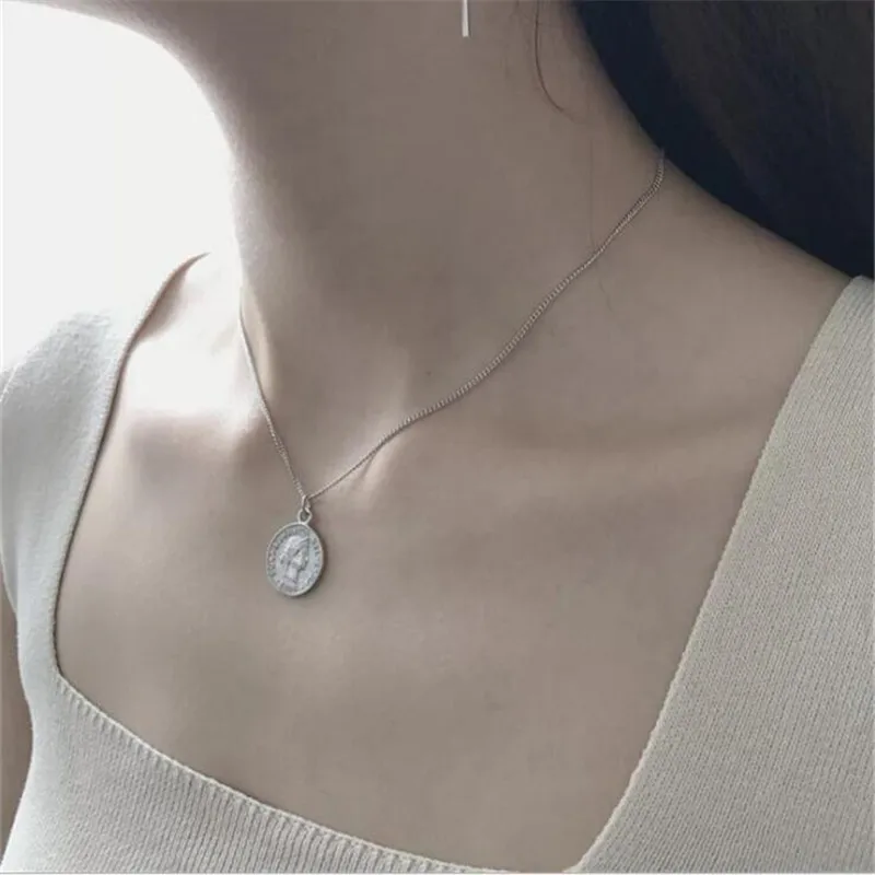 Pentacle Coin Pendant Necklace, 925 Sterling Silver