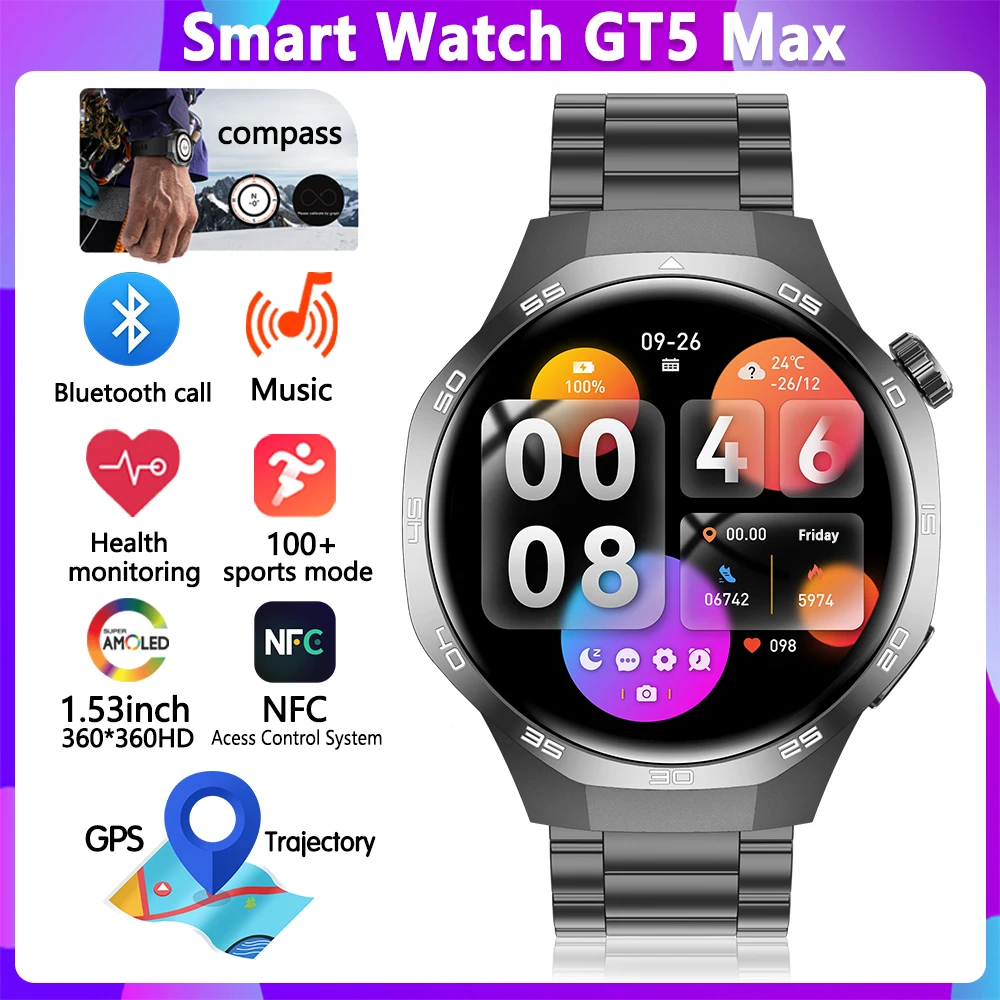 

Новинка для Huawei Watch GT5 Max Смарт-часы 1,53 дюйма HD AMOLED Экран NFC GPS Траектория BT Монитор здоровья вызова Смарт-часы Мужчины 2024