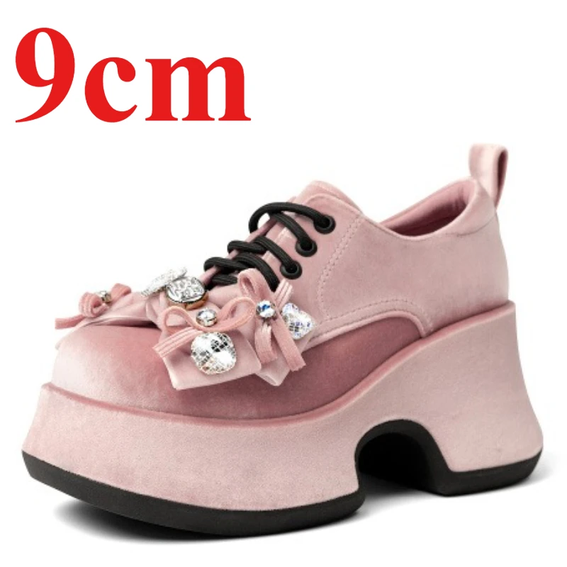 

Модные крутые лоферы с бантом-бабочкой для женщин, увеличенная высота 9 см, новая бархатная ткань, модная повседневная обувь на толстой подошве