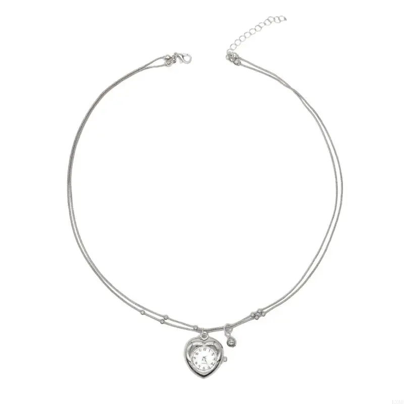  Comfort Fit Multi Layer Necklace Heart Clock Pendant Trendy Layering Chain Jewelry Unique Clavicle Chain