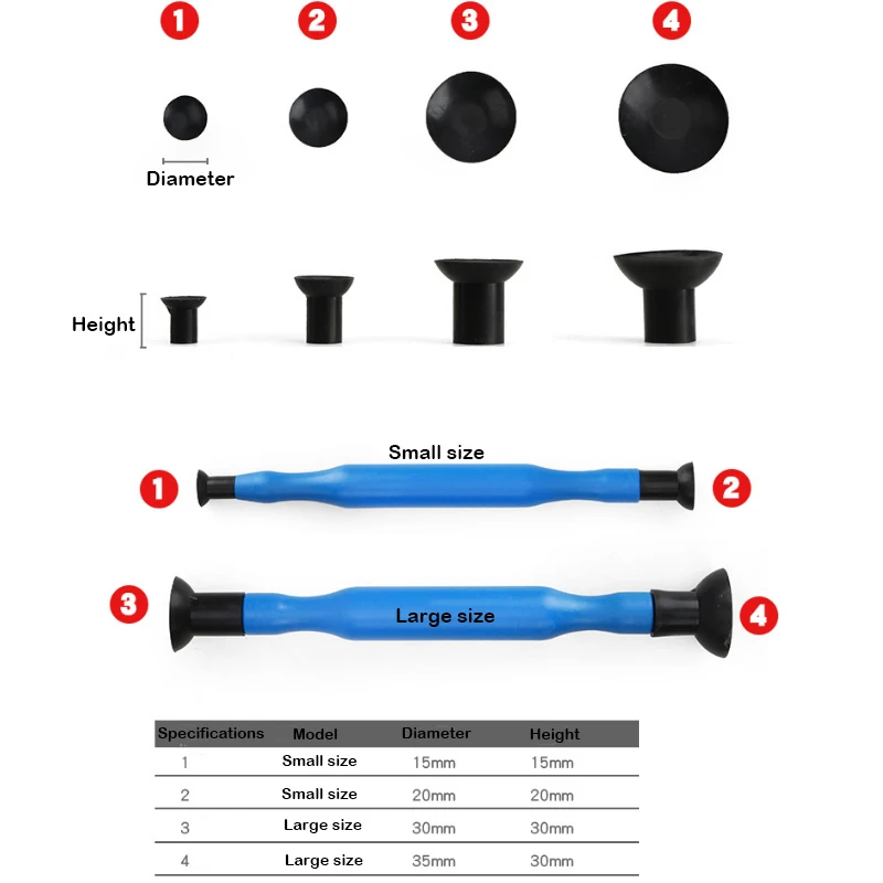 4pcs/set 15/20/30/35mm Valve Lapping Sticks Sucker for Auto Motorcycle Cylinder Engine Valves Grinding tool Rubber head fittings