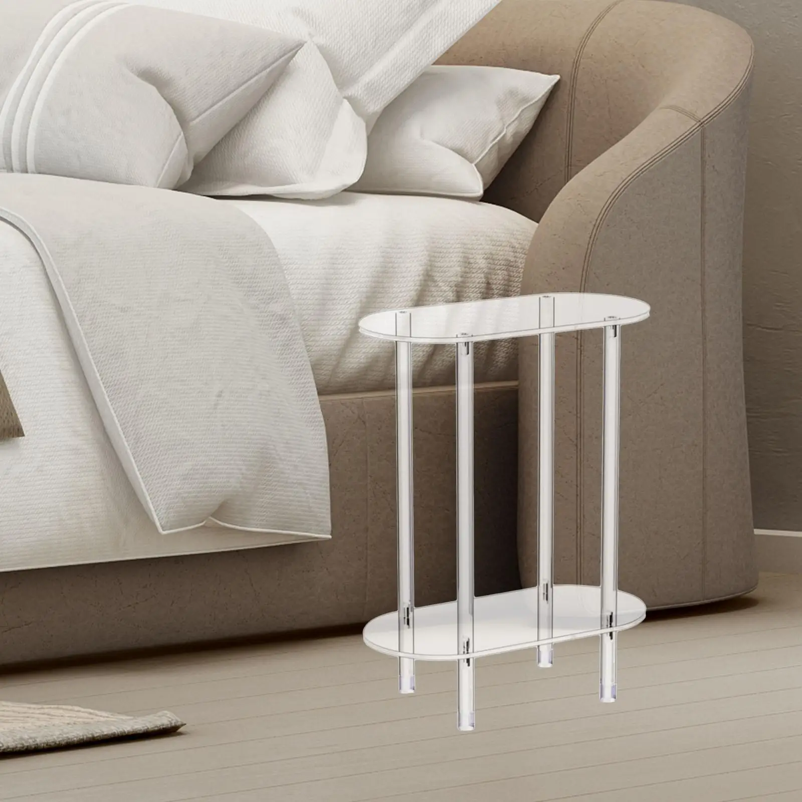 Clear Acrylic Side Table 2 Tiers Decorative Furniture Small Bedside Table for Bedroom Apartment Bathroom Farmhouse Living Room