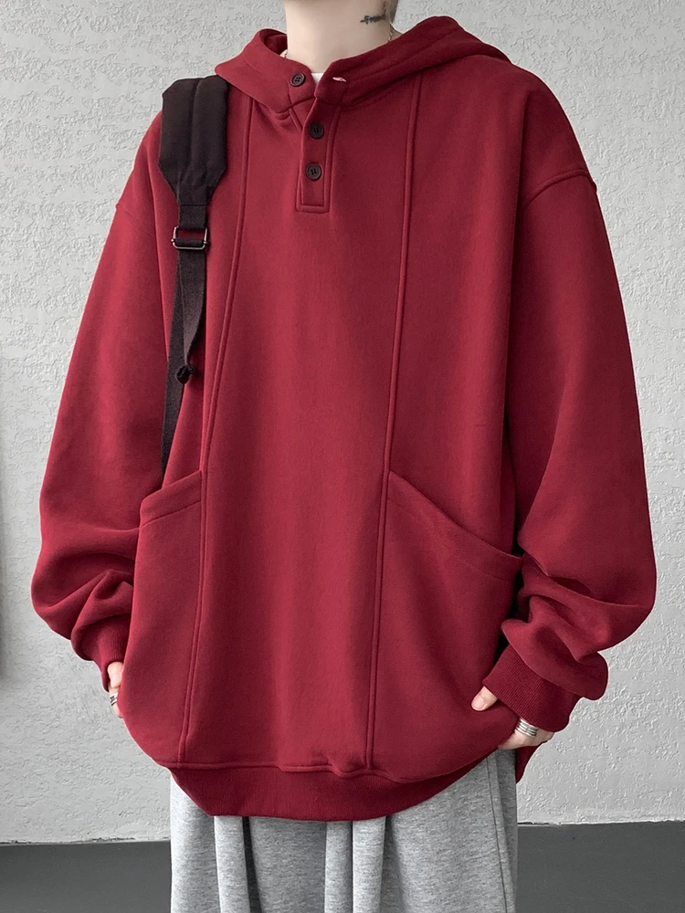 

Красная толстовка с капюшоном на флисовой подкладке для мужчин больших размеров, повседневная, в американском стиле, весна-осень, удобная, с длинными рукавами, с карманом-кенгуру