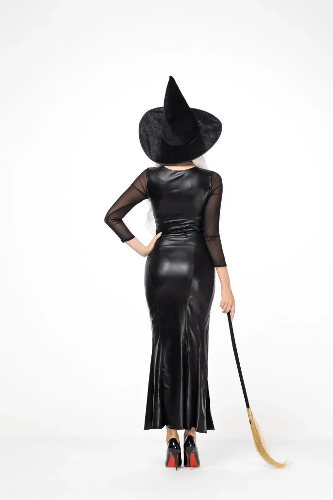 Disfraz de bruja negra Sexy para mujer, disfraz de hechicera para juegos de rol de Halloween, vestido de fiesta elegante, traje de fantasía de Carnaval