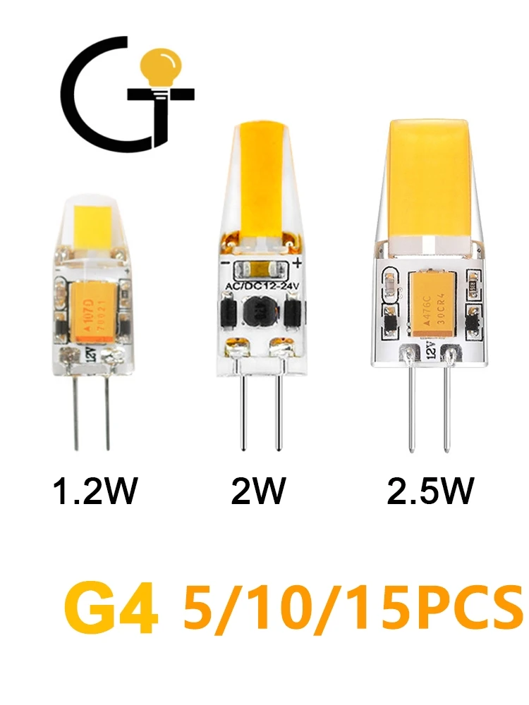 

5-15PCS LED plug-in G4 Small volume AC/DC12V COB warm white light without stroboscopic replacement of 20W halogen lamp