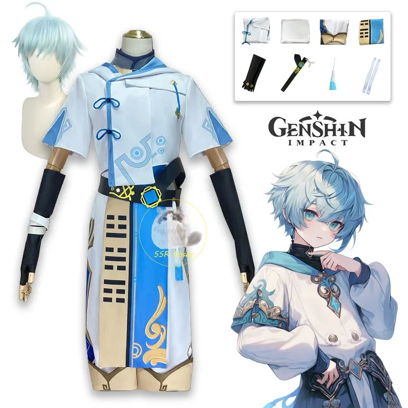 Disfraces de cosplay de Genshin impact, ropa de uniforme, juego de anime azul, cosplay de halloween para hombres