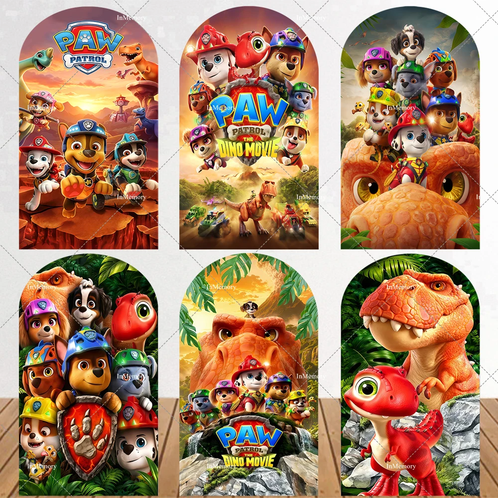 Paw Patrol Brave Dinosaur Island Theme Arch Cover Backdrop Kids Birthday Party Decor Cute Puppy Dog Photography Background