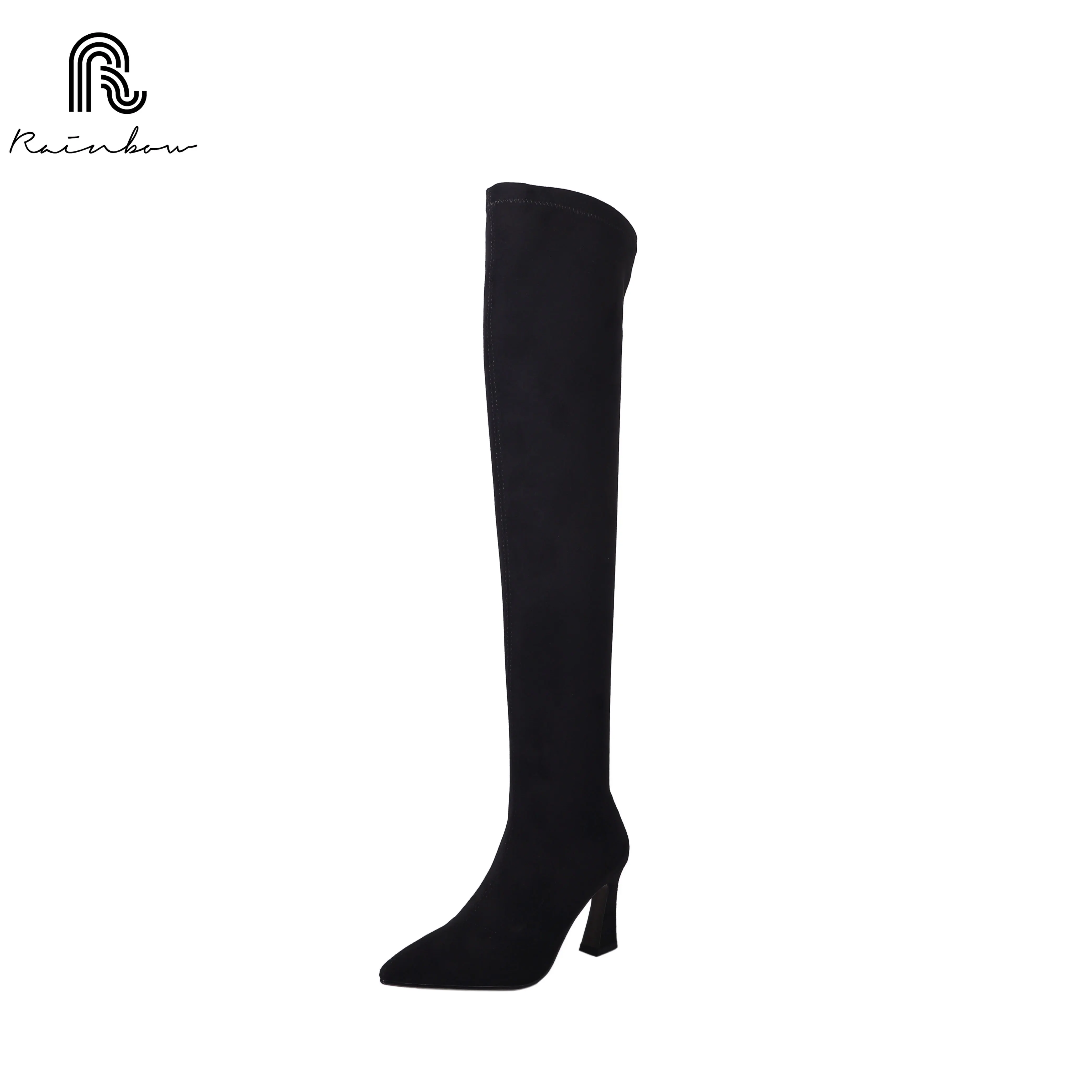 

RAINBOW Size 33-41 Suede Elastic Skinny Over-The-Knee Boots Sexy Pointed High-Heeled Botas Slip-On Long Women Shoes Mujer ladies