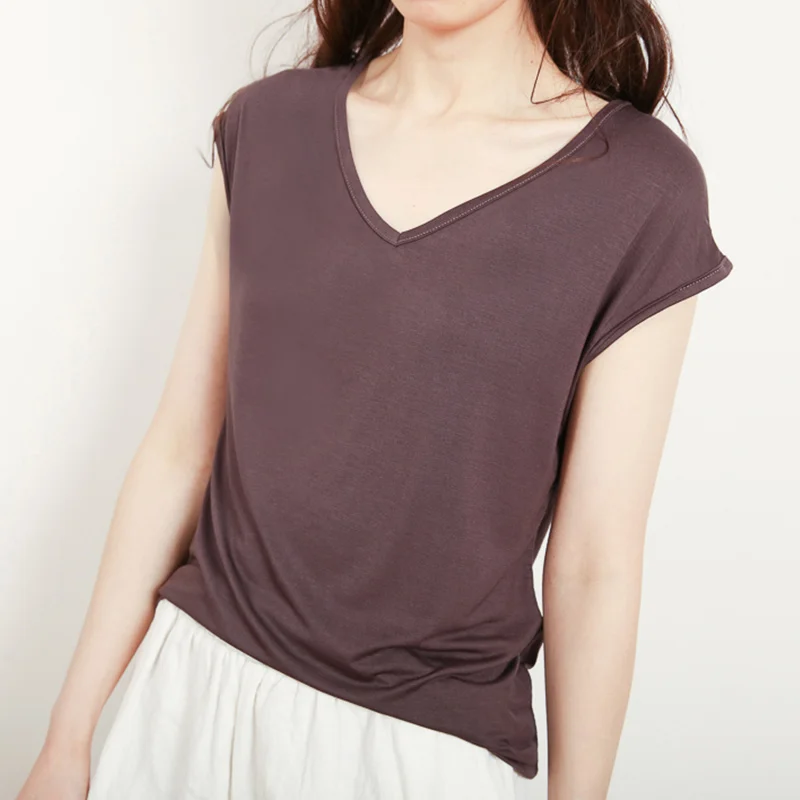 Zomer dun modaal Svel T-shirt dames V-Ne ort Sve los groot formaat vest casual kleurbasis irt