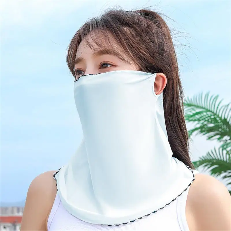 여성용 아이스 실크 페이스 마스크, 사이클링 야외 햇빛가리개 그라디언트 넥 마스크, 걸이식 마스크, 빠른 건조 태양 보호 페이스 커버 스카프