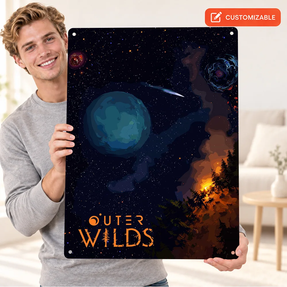 Outer Wilds Game Textured Metal Poster Personalized Aluminum Sign Detailed Digital Design Wall Art For Bedroom Birthday Gift