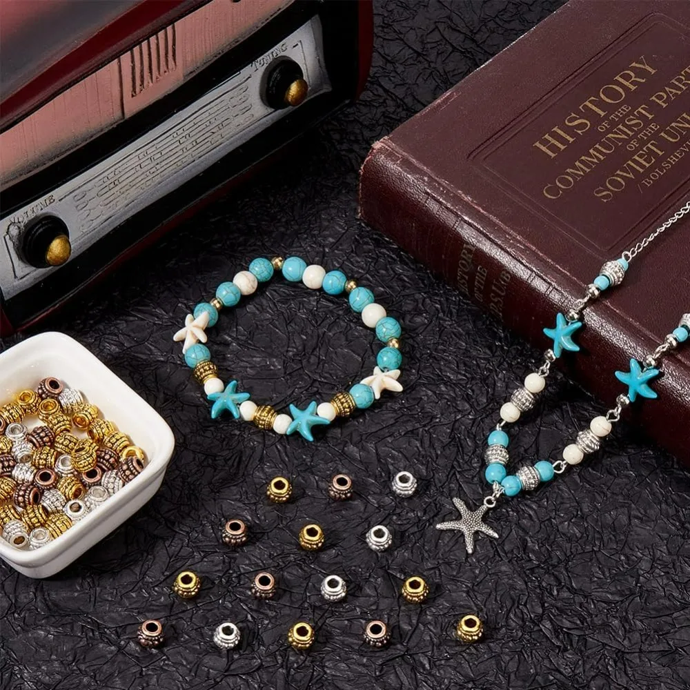 1 صندوق 150 قطعة الفضة ثقب كبير خرزة مباعدة الذهب الأوروبي Rondelle الخرز السائبة العتيقة سبائك البرونز العمود برميل أنبوب #4