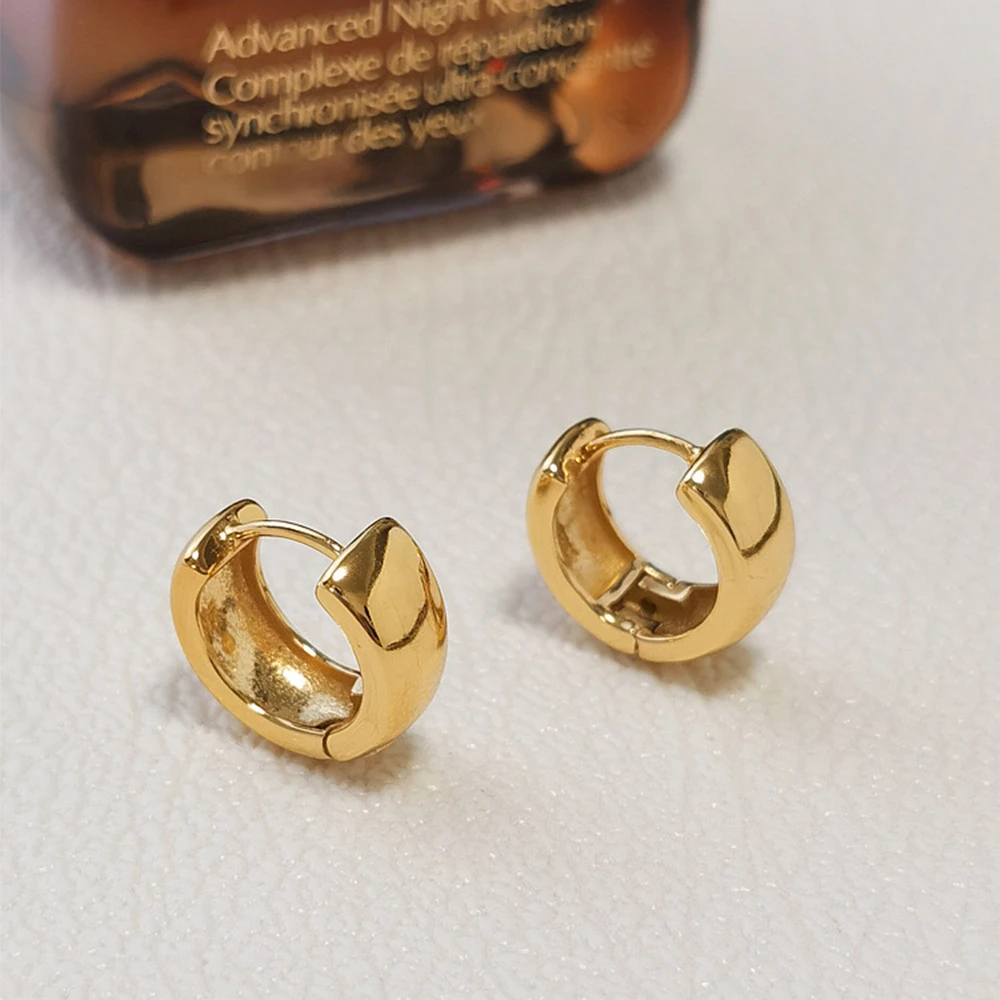 Gold Plated Hoop Earrings for Women 16mm Smooth Round Circle Ear Cuff Brincos Femme Vintage Jewelry Accessories