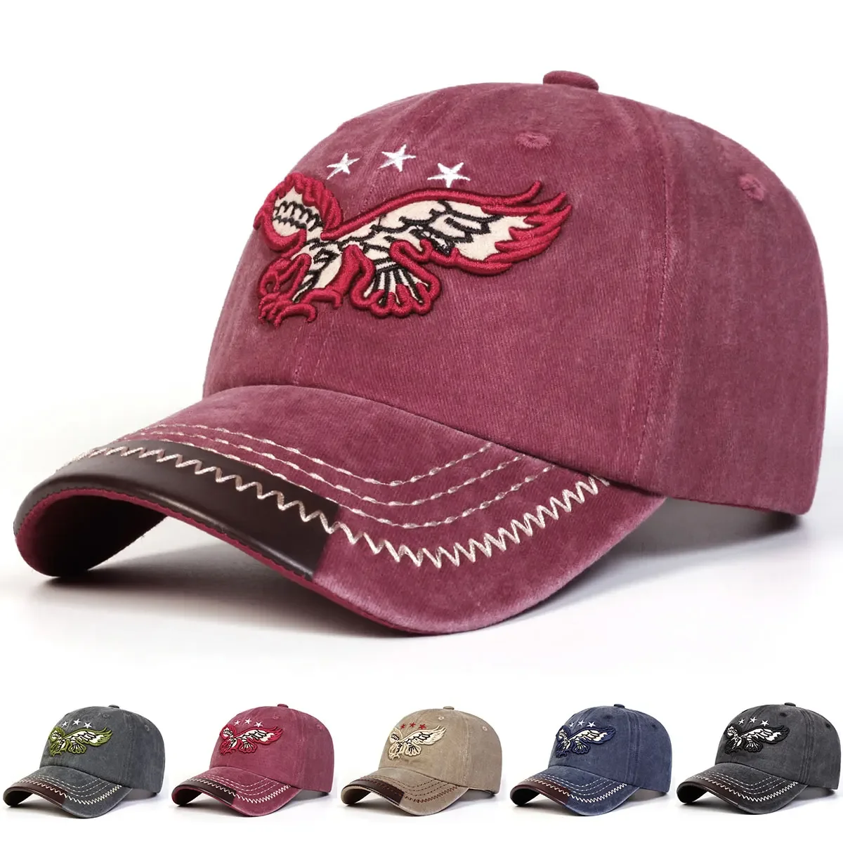 Unisex-Baseballkappen mit Adler-Pentagramm-Stickerei, verstellbar, für den Außenbereich, für Frühling und Herbst, lässiger Sonnenschutzhut