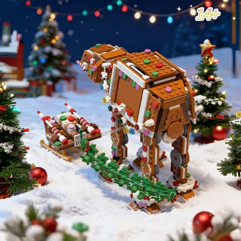 697PCS Christmas Gingerbread Snowspeeders AT-AT Addon Building Blocks Model Creative Spaceship Scene DIY Assembly Bricks Gifts
