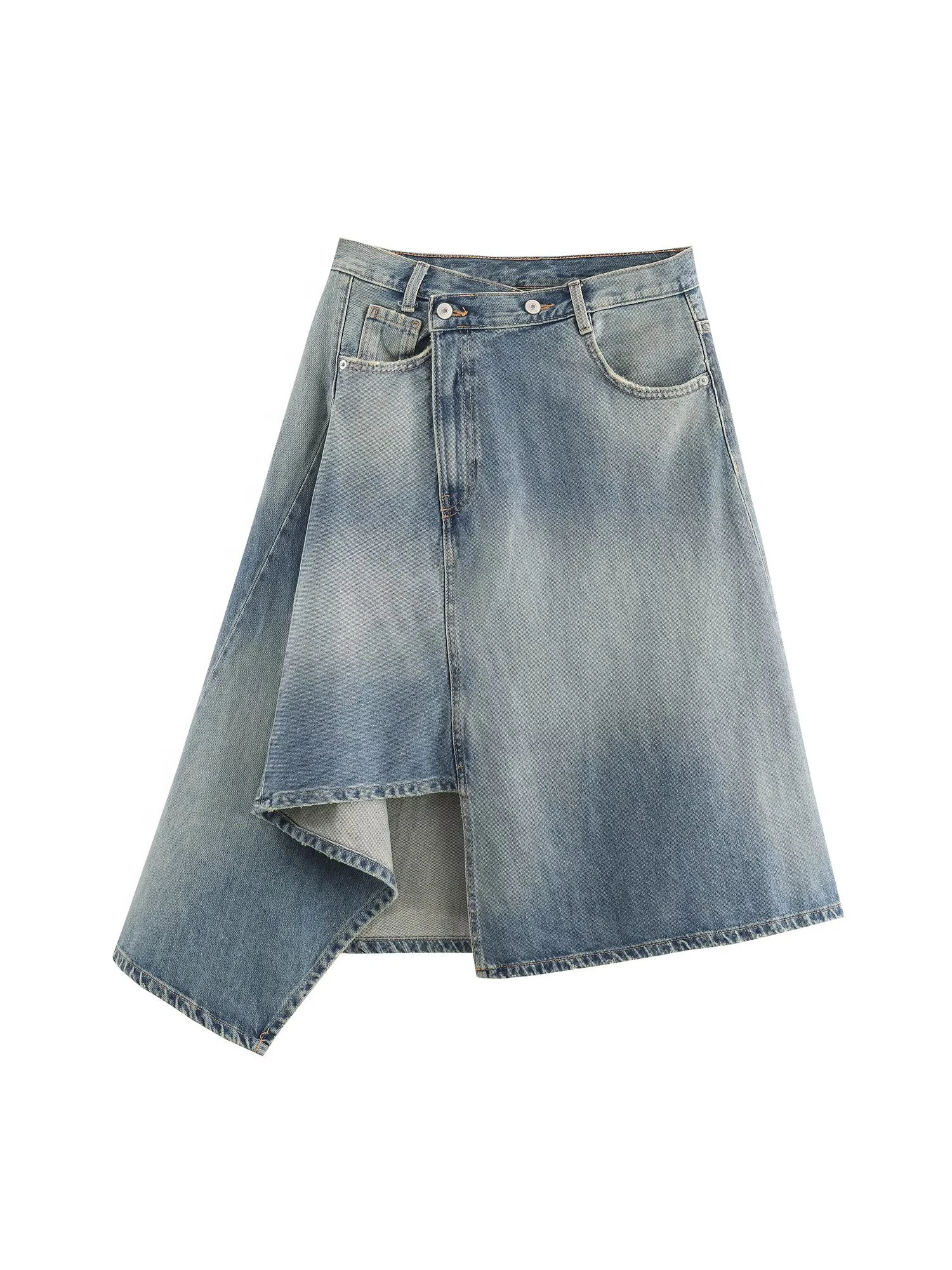 

Женская синяя джинсовая юбка трапециевидной формы, винтажная джинсовая юбка средней длины Y2k, Harajuku, осенние асимметричные ковбойские юбки, одежда 2000-х годов, 2025 г.