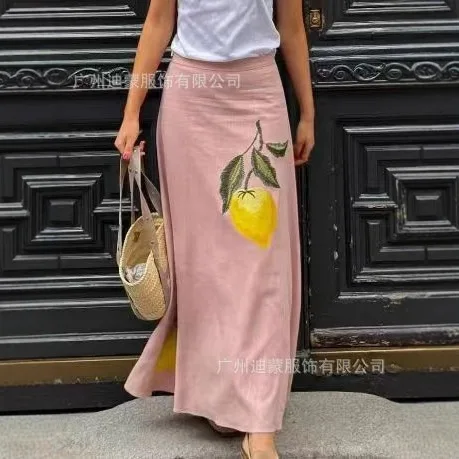 Fresh Embroidery Skirt Two Piece Set Women Sleeveless Backless Leace-up Cropped Top High Waist A-line Skirts 2 Piece Sets Female
