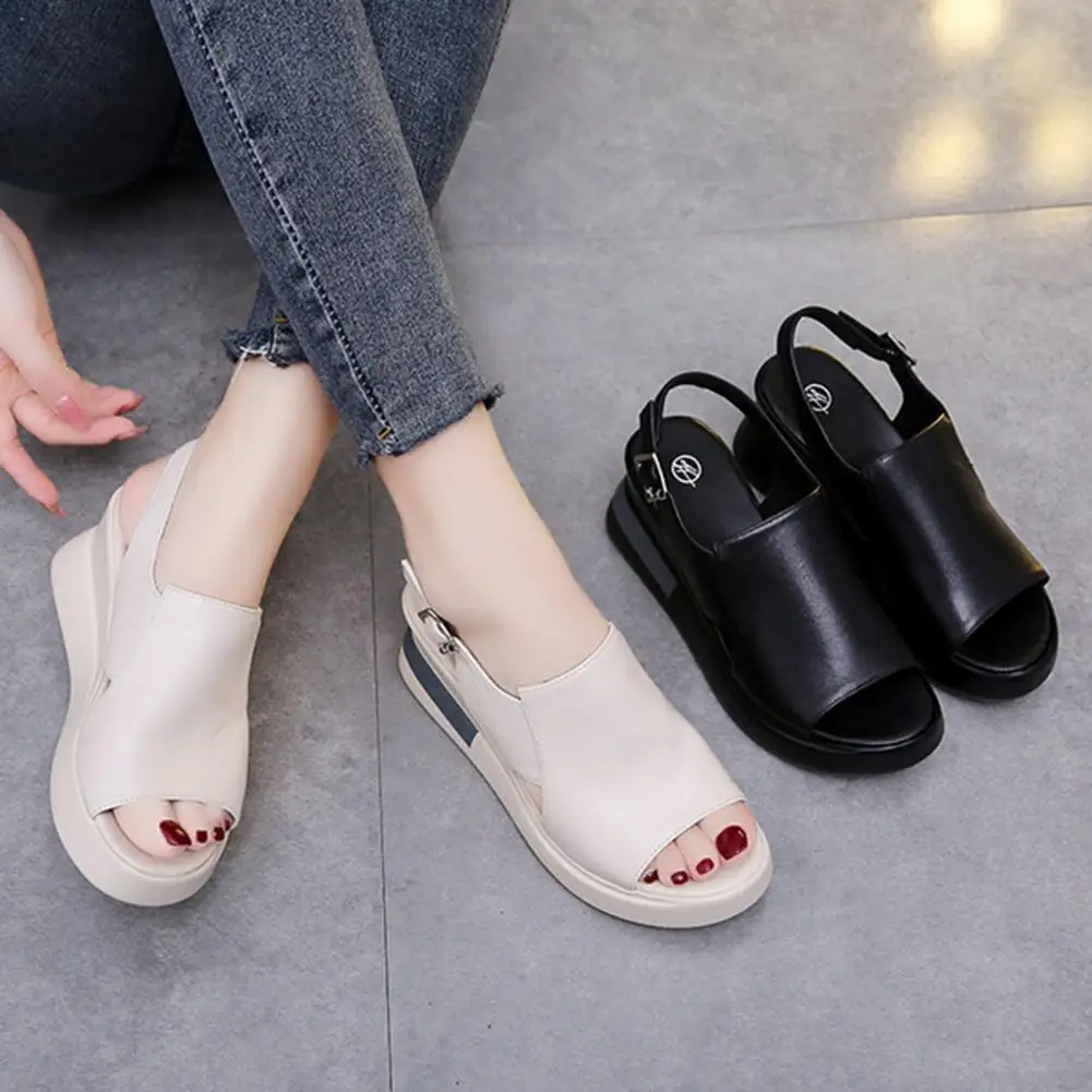 1 Pair Fashion Women Sandals  Solid Color Lightweight Sandals  Platform Wedge High Heel Sandals