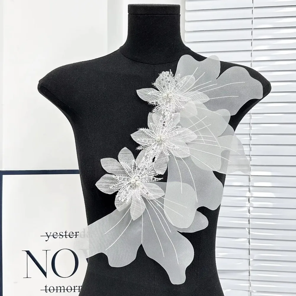 New Multi-layer Organza Flower Patch 3D Large Dress Cloth Pin DIY Hand-made Embroidery Studded Patch Corsage Accessory
