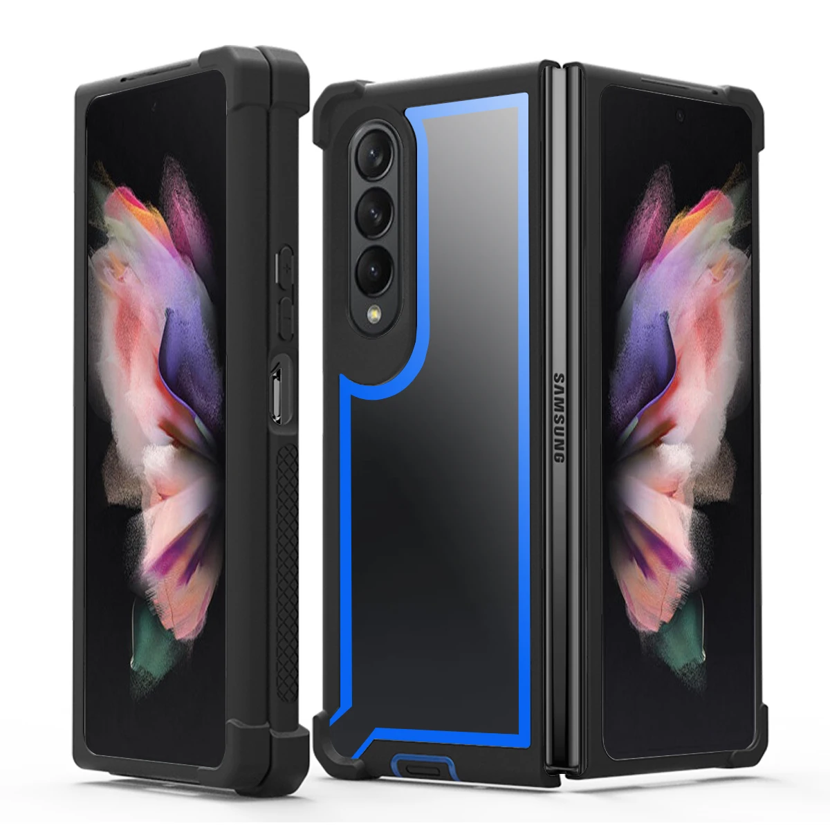 밀리터리 등급 에어백 보호 디펜더 커버, 갤럭시 Z 폴드 6, Z 폴드 5, Z 폴드 4, Z 폴드 3, 충격 방지 헤비 듀티 아머 케이스
