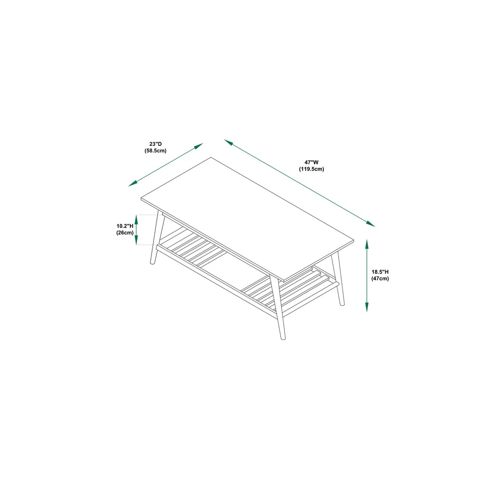 Mid-Century Coffee Table with Shelf Walnut Finish Sleek Design Durable Storage Indoor Use Stylish Rectangle Shape