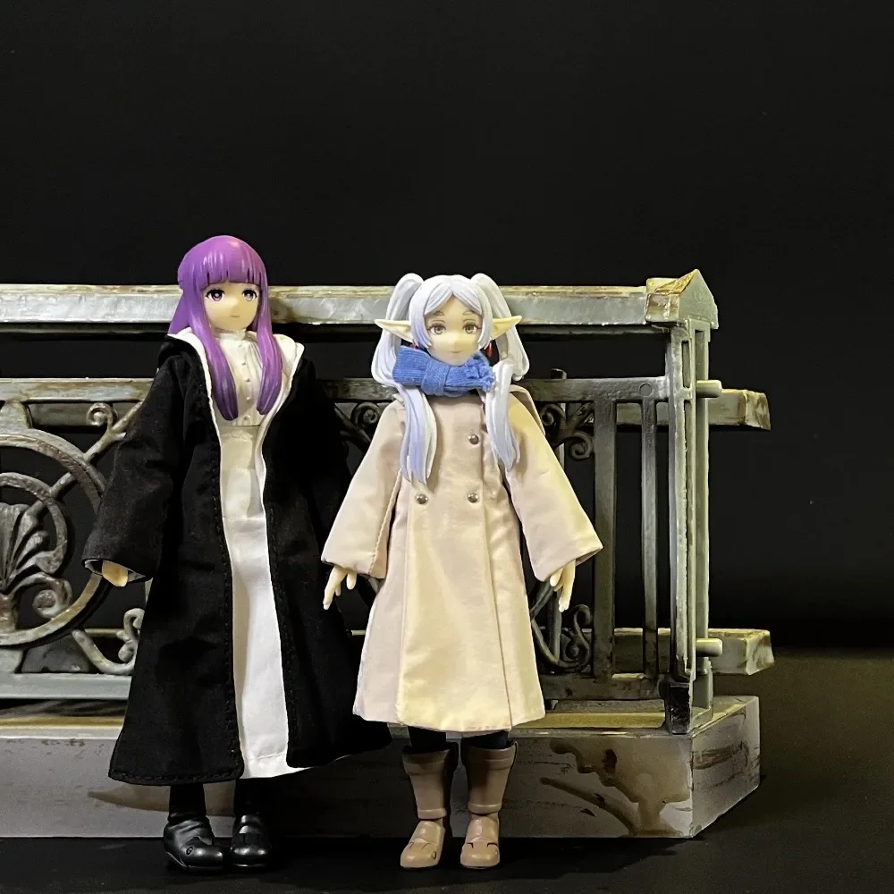 Handmade 1/12 Scale Magical Girl Classic Style Winter Coat Blue Scarf Set Fit 6inch Shf Frieren Action Figures Body Model