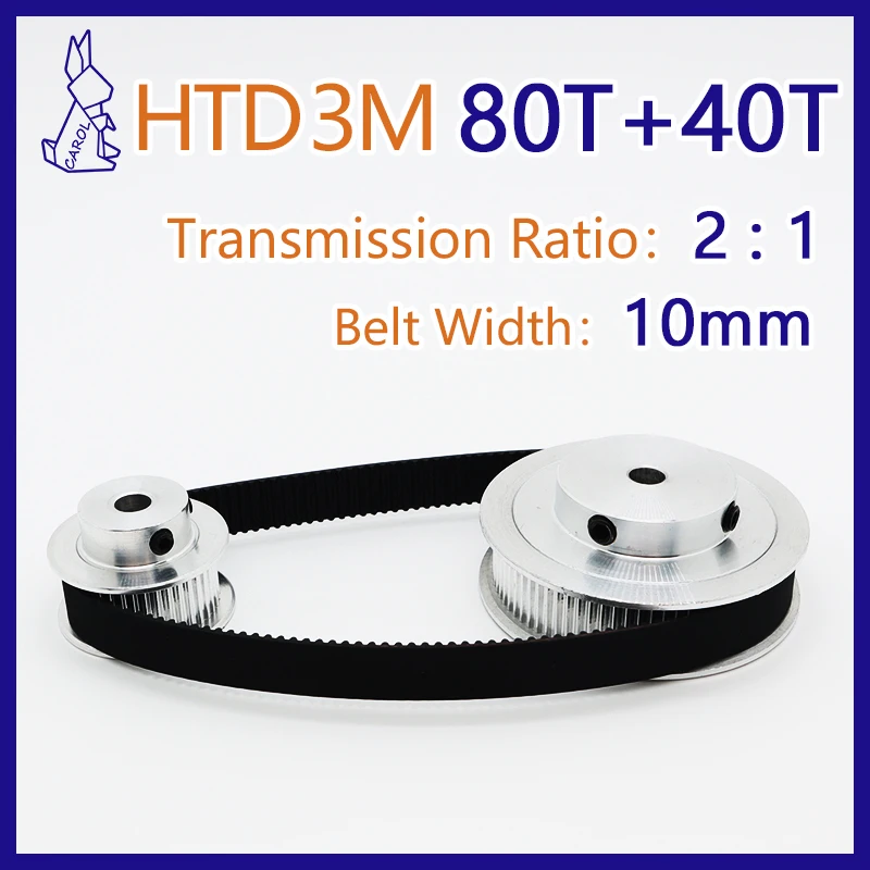 80Teeth 40Teeth HTD 3M Belt Pulley Gear Kit 40T Pulleys Set 3M Belt Width 10mm HTD3M Timing Pulley 3M 80T Synchronous Wheels Set