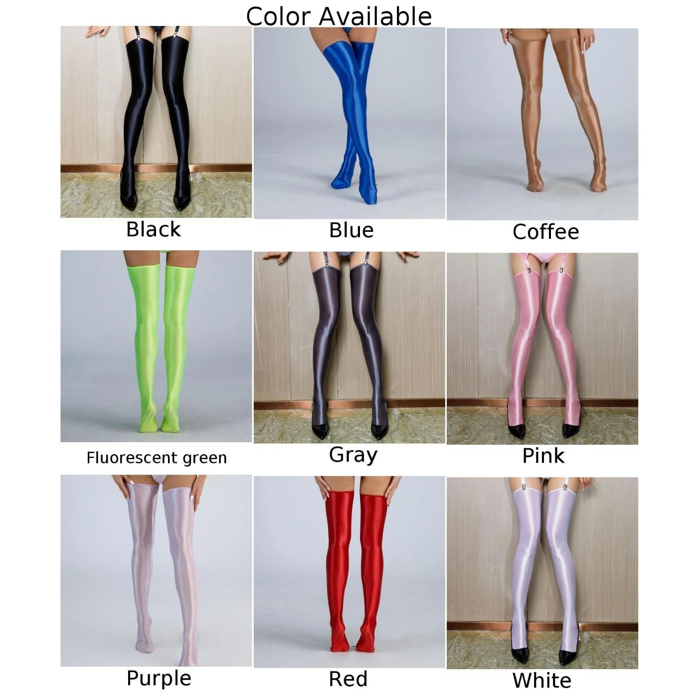 Bas transparents sexy pour femmes, collants assiste brillants à l'huile, bonneterie au genou, choix noir, blanc, gris, rose