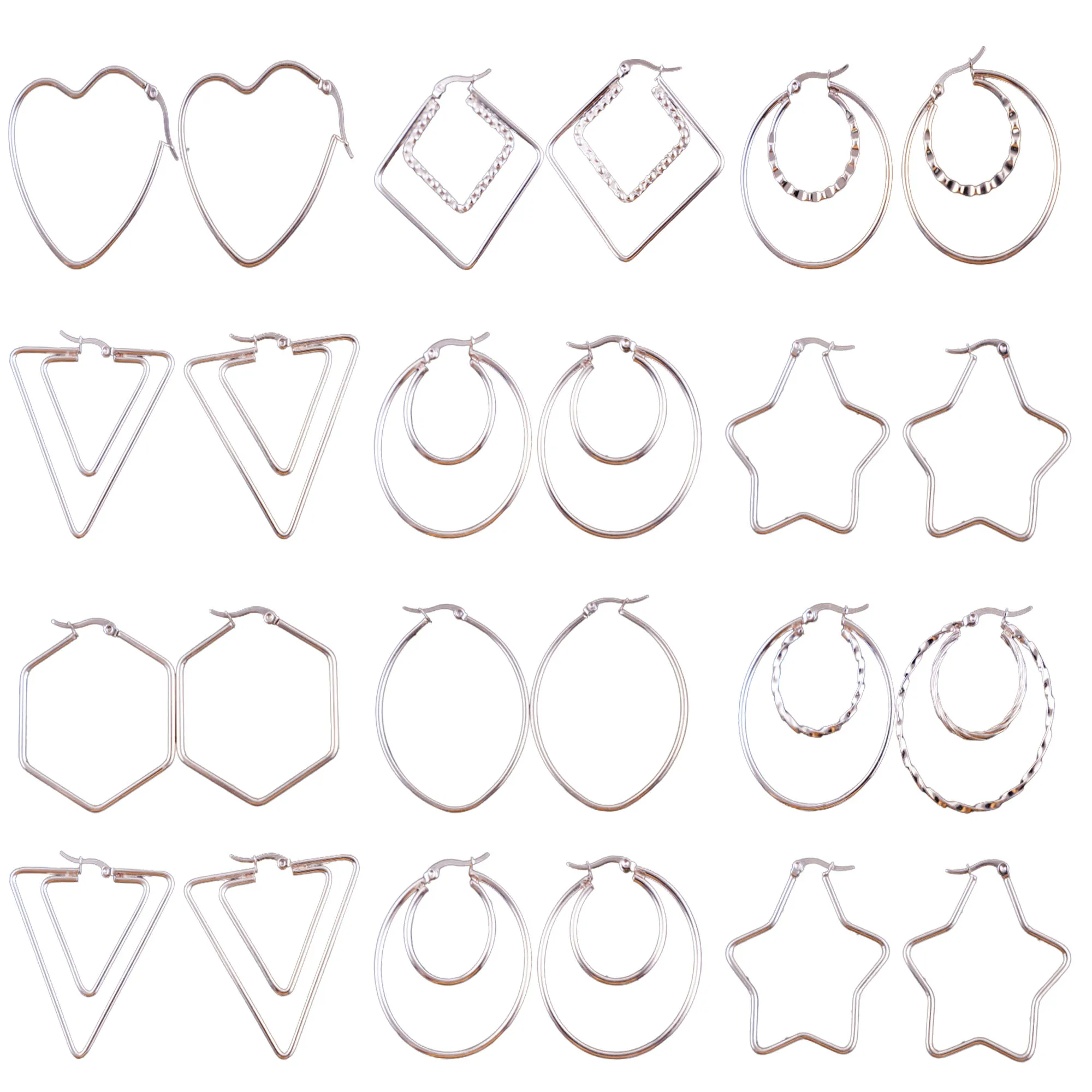 10Pairs/Lot Fashion Korean Geometric Stainless Steel Hook Earrings For Women Minimalist Gold Silver Color Jewelry Wedding Gift