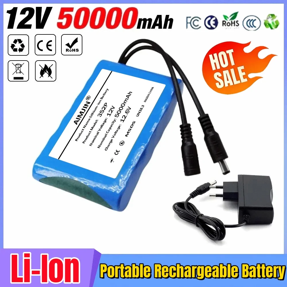 

3S2P Protection Plate12V 50Ah Battery Pack 12V 5000mAh 18650 Lithium ion DC 12.6V Super Rechargeable Battery + Charger