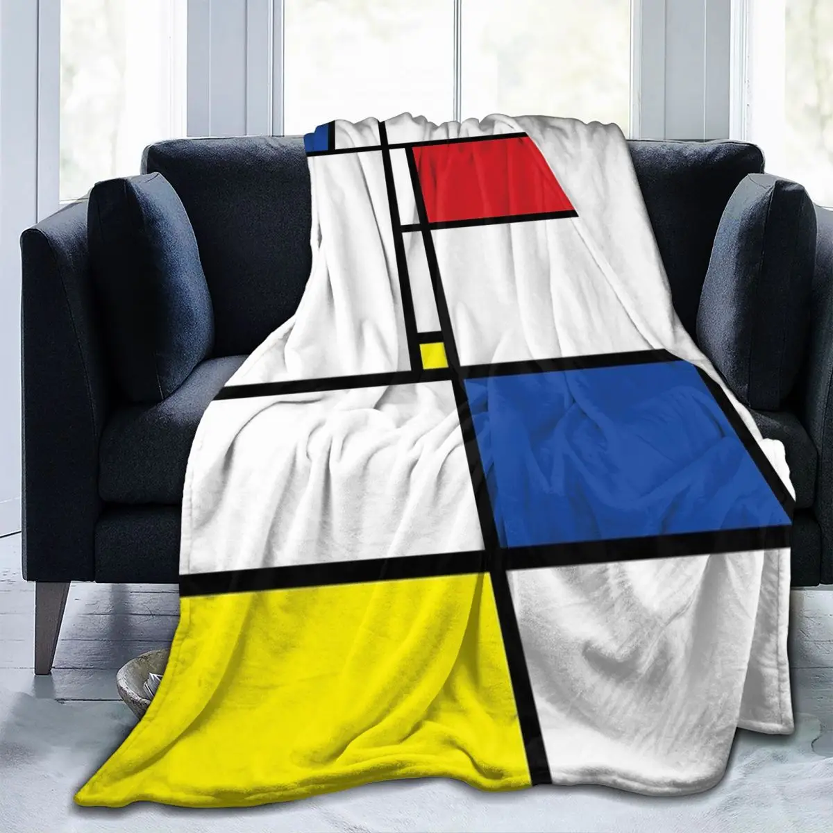 

Mondrian Minimalist De Stijl Modern Art Fatfatin Blanket Flannel Throw Blankets for Home Bedroom Office Throws Bedspread Quilt