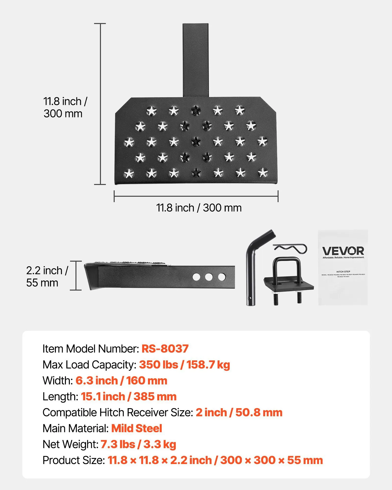 

Hitch Step for 2 Inch Receiver, Universal Rear Bumper Guard Protector with 350 LBS Load Capacity, Wide & Non-Slip Tow Hitch S