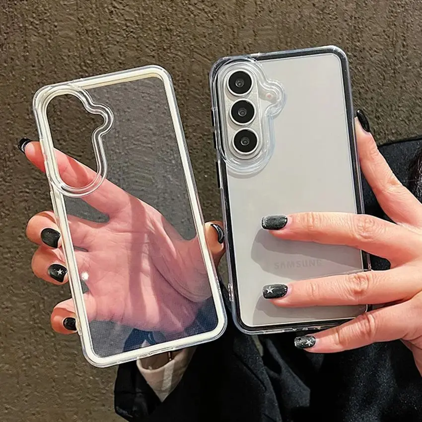 Luxury Candy Color Frame Clear Back Case For Samsung Galaxy S26 S25Edge S24FE S23 S22 Ultra Plus Acrylic Shockproof Bumper Cover