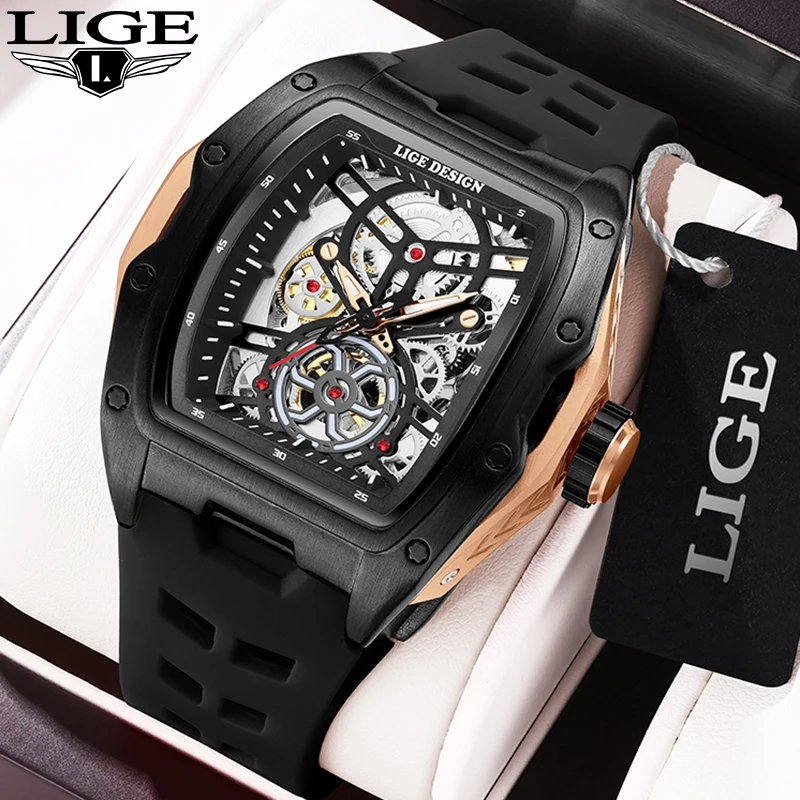 LIGE Outdoor Casual Sports Automatic Man Watch Skeleton Fashion Business Waterproof Tourbillon Military Mechanical Men's Watches