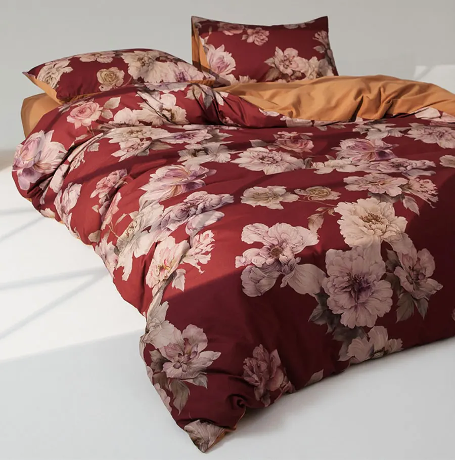 Elegant american vintage flower bedding set,full queen king retro sand cotton home textile bed sheet pillow case duvet cover